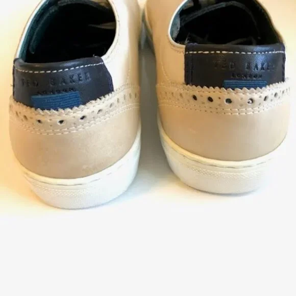 NWT Mens TED BAKER Duuke Brogue Beige Leather Trainers Sneaker 8.5 MSRP $670